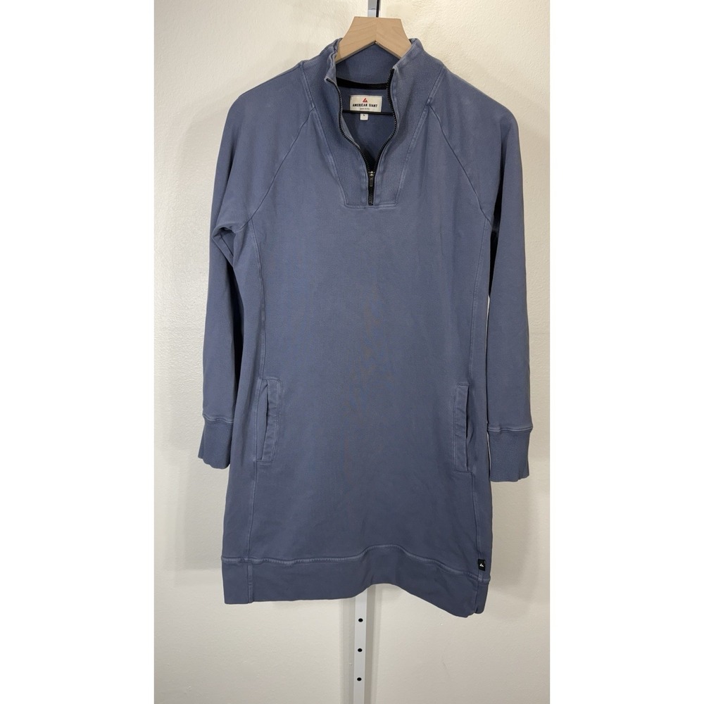 American Giant Dress Women L Blue Long 1/4 Zip Long Sleeve Sweatshirt Moto Tunic - Picture 3 of 9